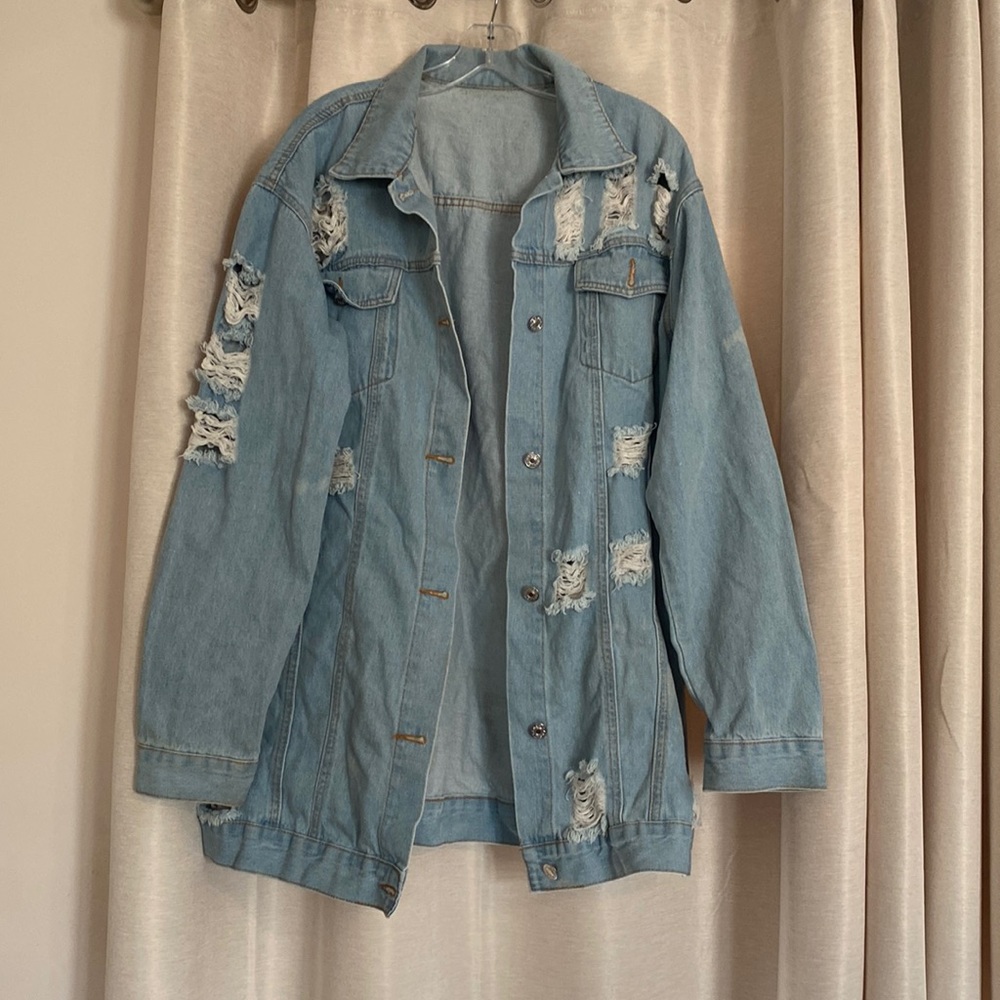 Ripped Boyfriend Denim Trucker Jacket